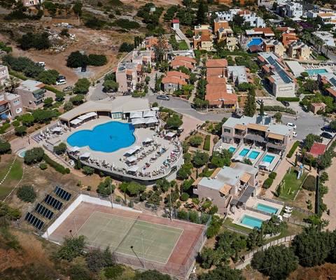 Marni Village aerial view hillside villas and suites with private and shared pools