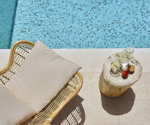 Marni Hotel Studio Private Pool sunbed and drinks by the private poolside