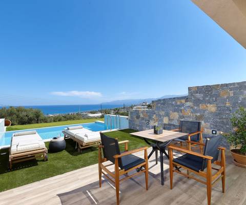 Marni Hotel Deluxe Bungalow Private Pool outdoor pool area with sitting area and sunbeds near the pool