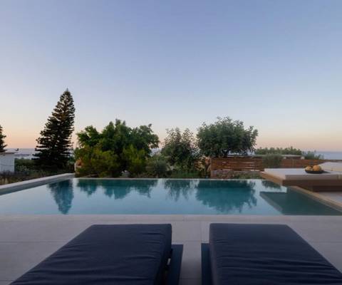 Marni Hotel Luxury Two Bedroom Villa private pool with sunbeds umbrella, garden and sea view