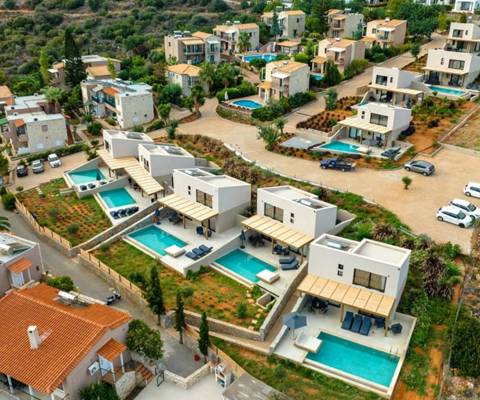 Marni Hotel Aerial View of Villas with private pools and parking areas