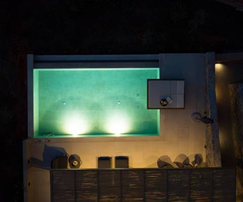 Marni Hotel Luxury Two Bedroom Villas Aerial View of private pool area at night