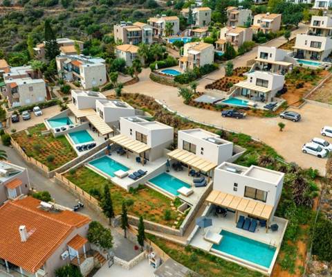 Marni Hotel Aerial View of Villas with private pools and parking areas