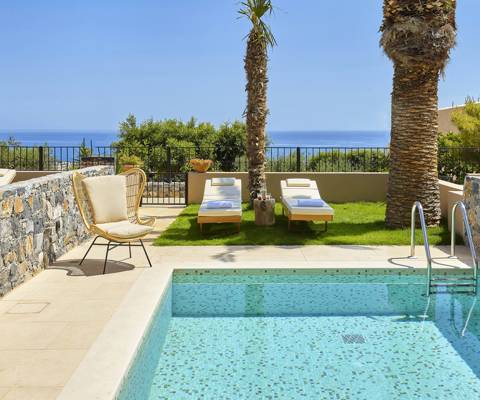 Marni Hotel Studio Private Pool outdoor private terrace with pool and sun loungers 